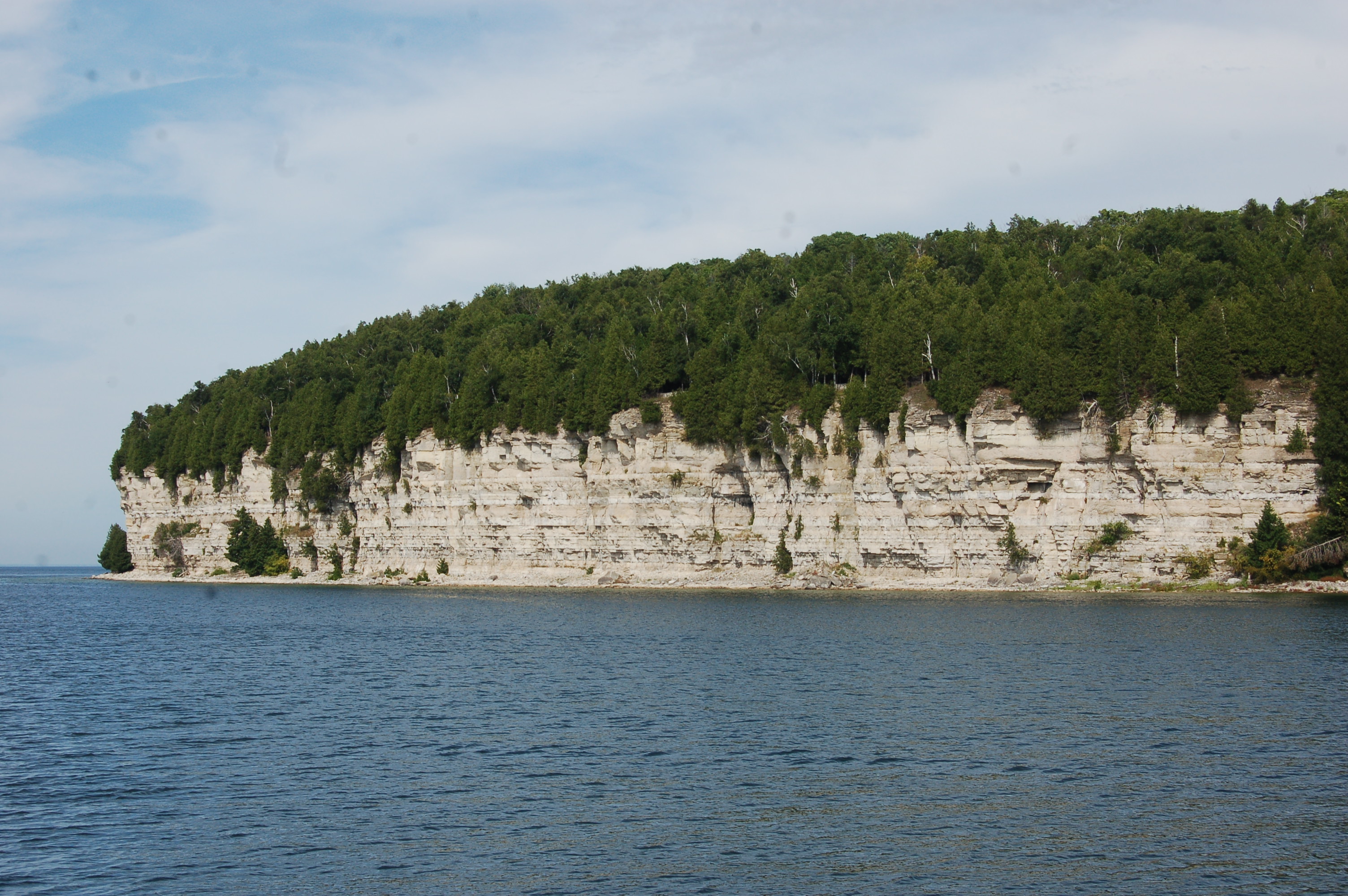A closer view of the limestone cliff