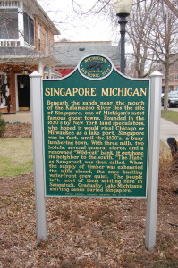 Michigan historical marker sharing the history of the sand-buried ghost town of Singapore
