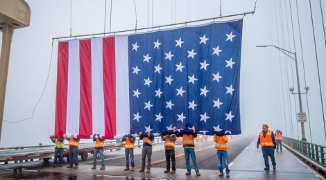 flag on the Mackinac Bridge Memorial Day