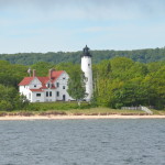 Point Iroquois Lighthouse seen from Soo Locks Boat Cruise