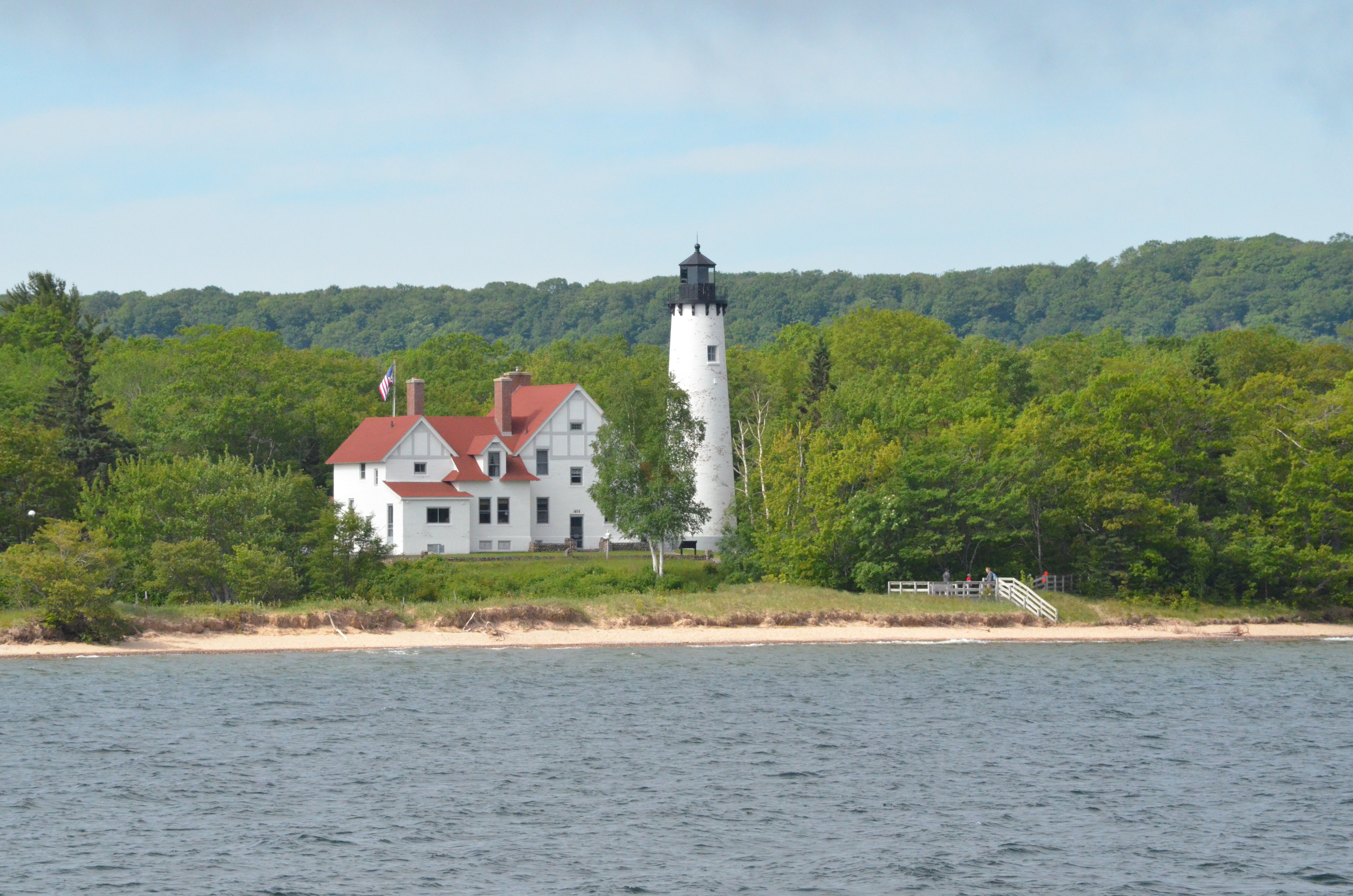 Point Iroquois Lighthouse seen from Soo Locks Boat Cruise