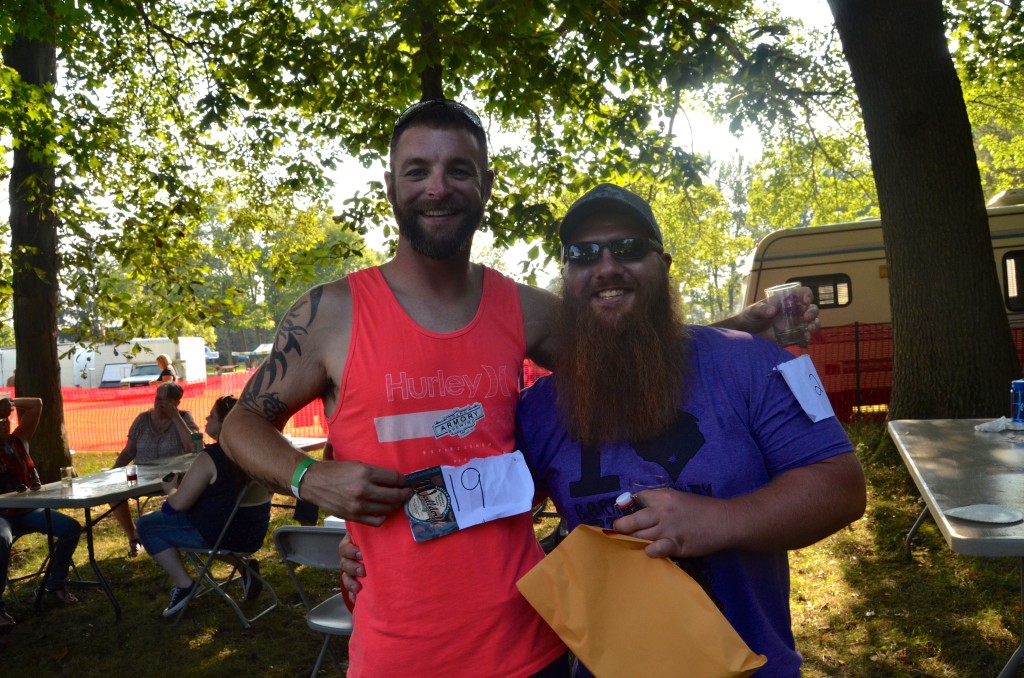 Category winners Kyle Girrbach (business beard) and Jackson Hoke (8 to 12 inch)