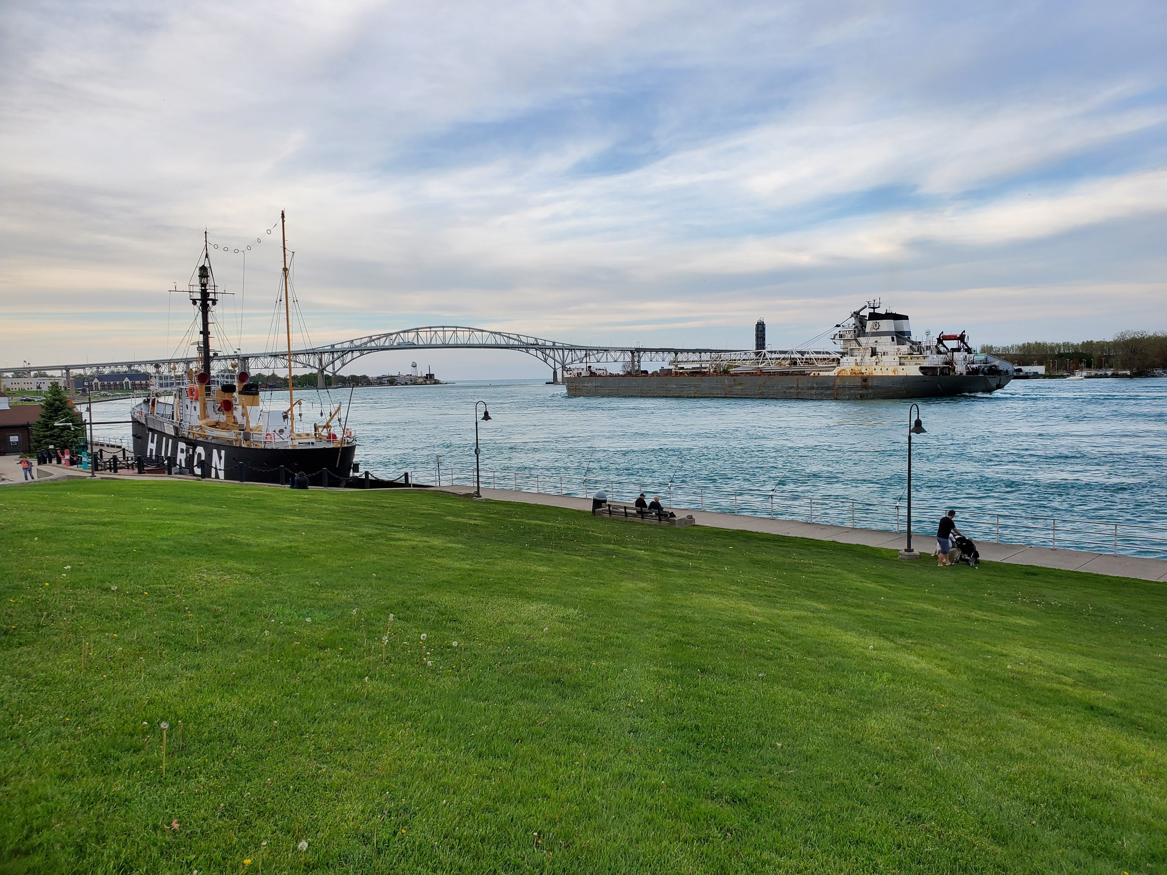 Lightship HURON and passing freighter, Port Huron, May