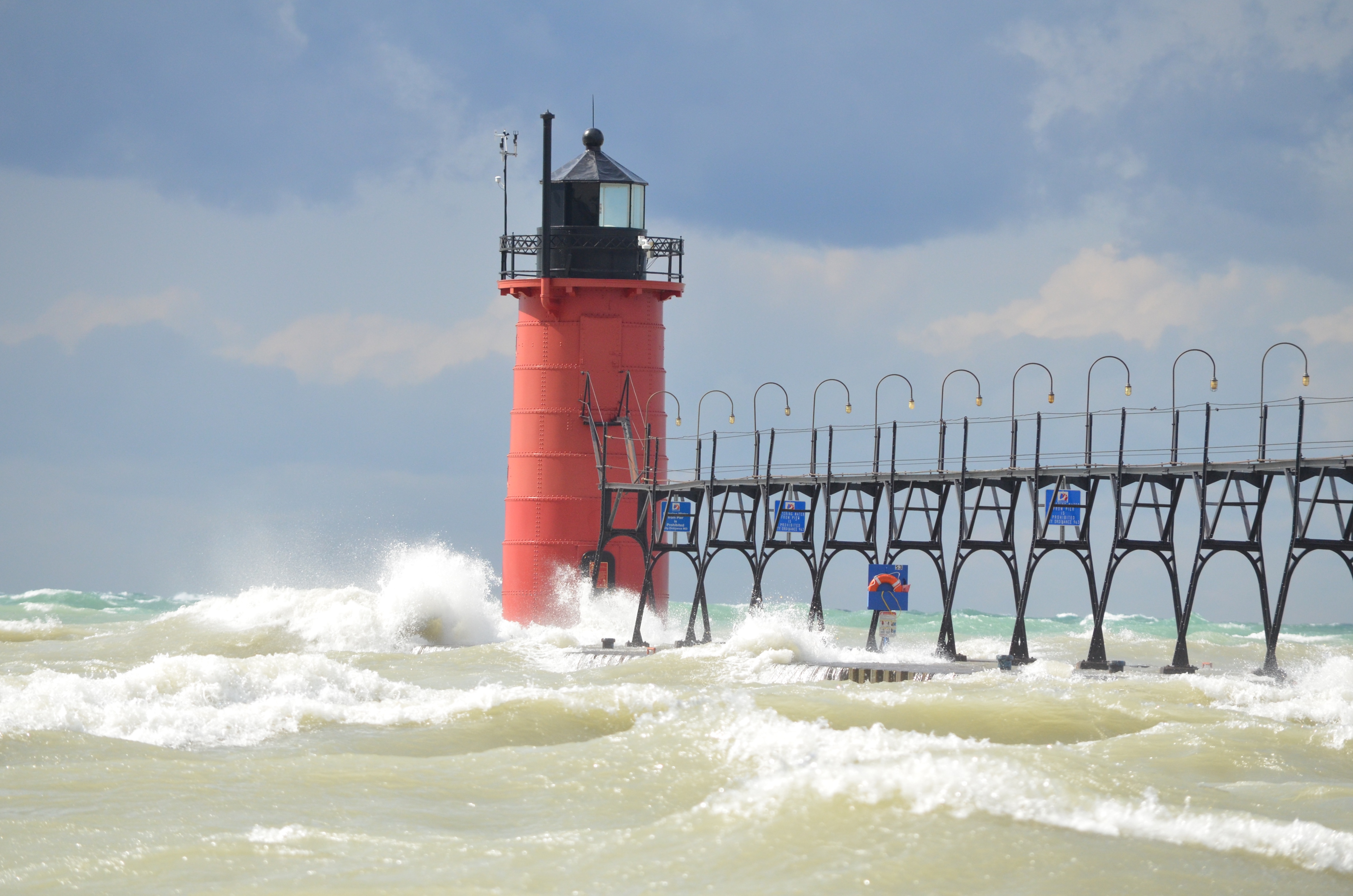 Michigan Photos 2020 South Haven Lighthouse Windy and Waves