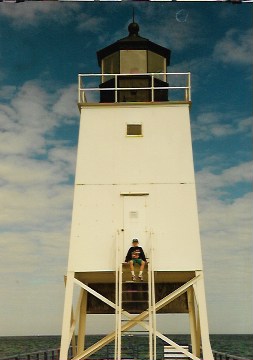 Chris at the Charlevoix South Pierhead Light, 1997 or 1998