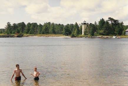 Swimming near the Mendota (Bete Grise) Lighthouse, 1997 or 1998