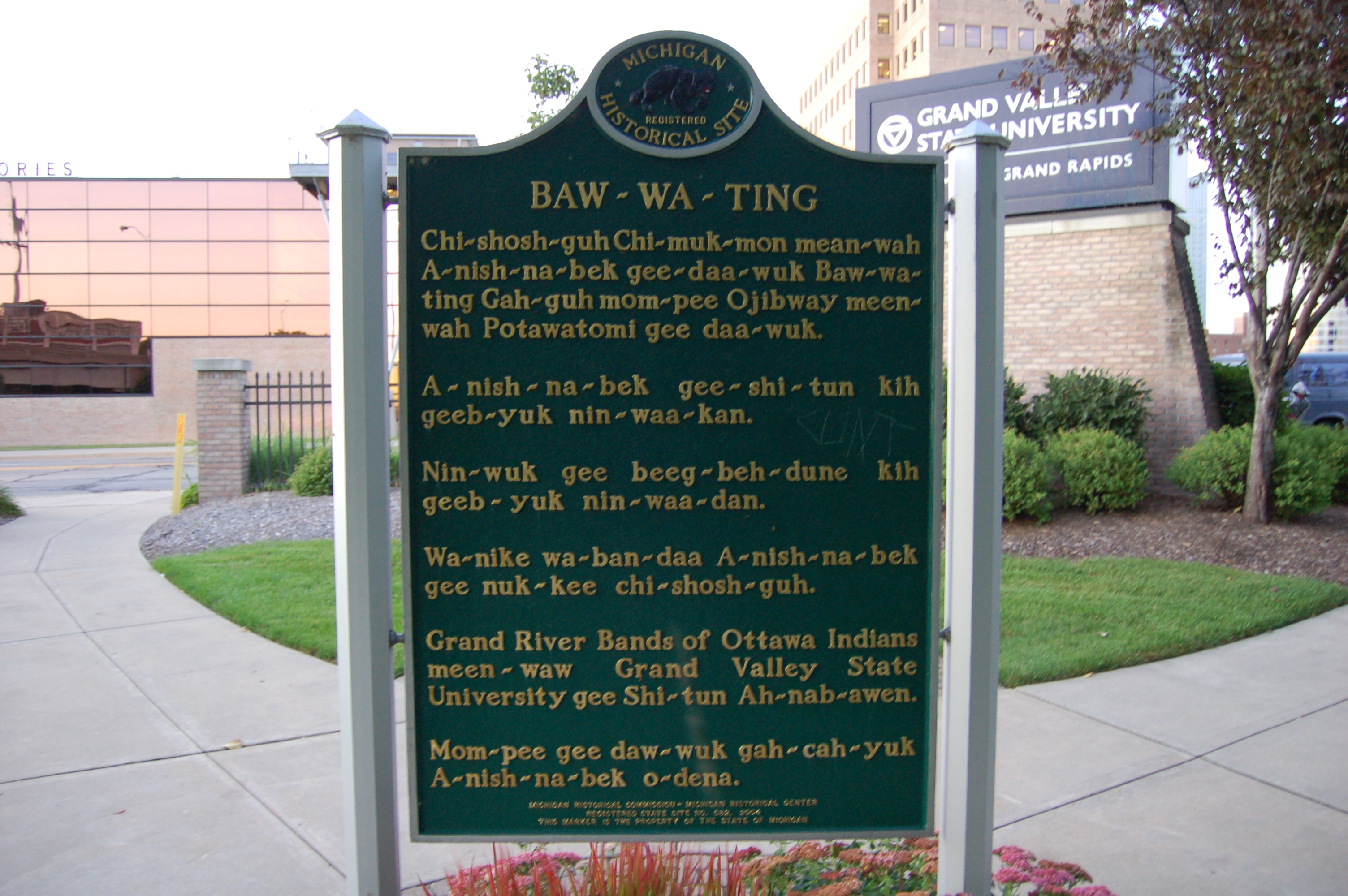 Michigan Historical Markers Kent County Baw-wa-ting