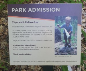 Michigan Legacy Art Park Admission Sign Crystal Mountain