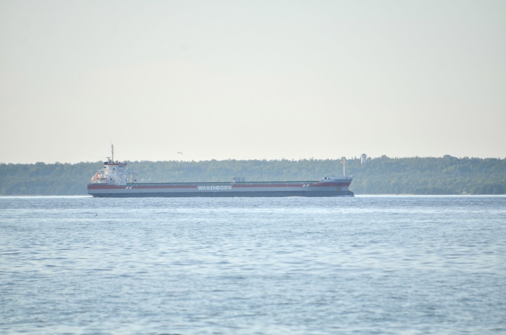 Finnborg passing by Colonial Michilimackinac in July