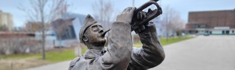 Michigan Roadside Attractions: "Boogie Woogie Bugle Boy" Clarence Zylman Statue, Muskegon