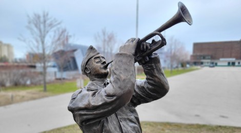 Michigan Roadside Attractions: "Boogie Woogie Bugle Boy" Clarence Zylman Statue, Muskegon
