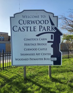 Curwood Castle Park Sign Owosso Michigan